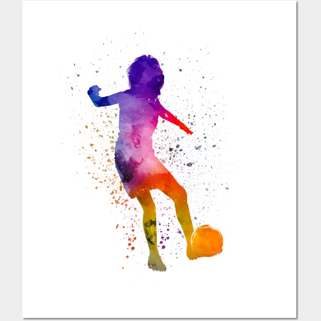 Woman footballer in watercolor Wall Art by PaulrommerArt